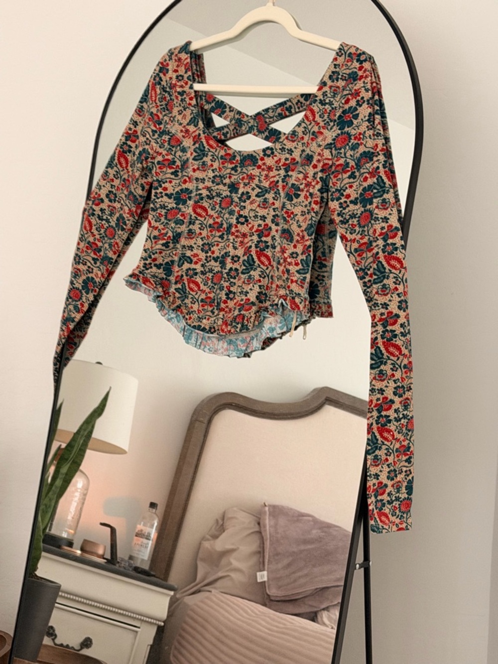 Free People Melanie Crisscross Floral Long-Sleeve Top in Red & Green